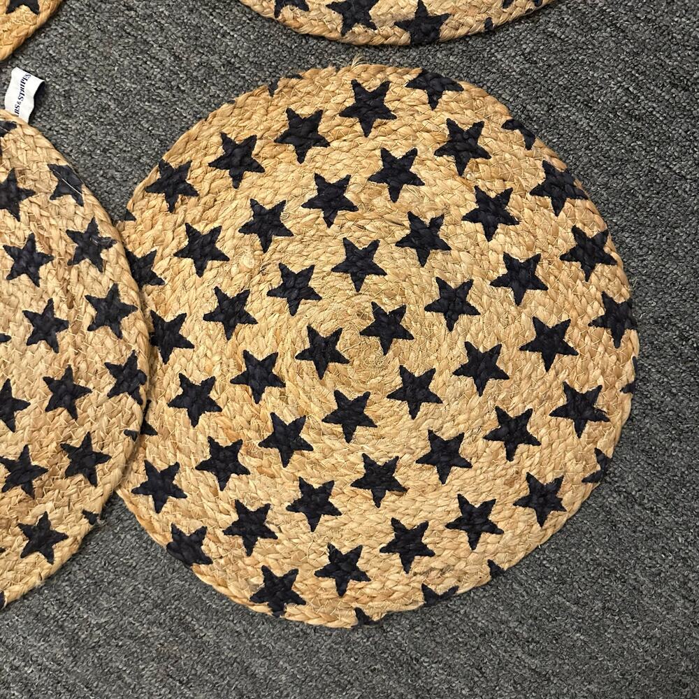Stars & Stripes Placements Americana Patriotic Navy STAR JUTE ROUND Set of 4 - Picture 2 of 7